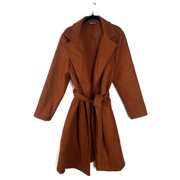 Shein Curve Rust Brown Belted Longline Coat Womens Size 1XL - Picture 1 of 5